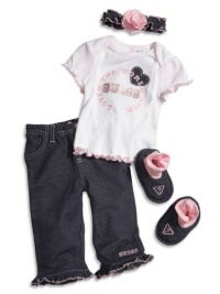 GUESS Kids Girls Newborn Girls Tee and Pant Set (0-9m), WHITE (0/3M)