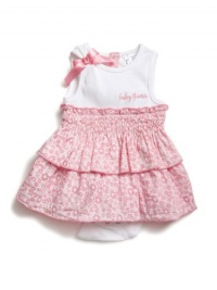 GUESS Two-Tiered Romper with Smocking, PINK (6/9M)