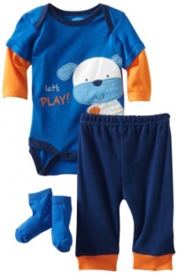 Bon Bebe Baby-boys Newborn Lets Play 3 Piece Pant Set, Blue/Orange, 3-6 Months