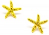 Adorable Sparkling Yellow Crystal Starfish Stud Earrings Silver with Rhodium Plating