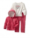 Nautica Sportswear Kids Baby-Girls Infant 3-Piece Knit Hoodie Set, Medium Pink, 12 Months