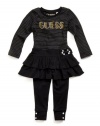 GUESS Kids Girls Little Girl Lurex Stripe Dress with Legg, BLACK (4)