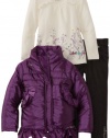 Calvin Klein Girls 2-6X Toddler Jacket With Tee And Dark Gray Jean, Purple, 3T