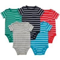 Carter's 5 Pack Boys Striped Pocket T Bodysuit Set- Newborn through 24 Months (18 Months)