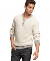 Send a clear message of style in this mix media stitched sweater from Bar III.