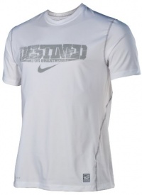 NIKE Men's Pro Combat Dri-Fit Base Layer Fitted Shirt-White/gray