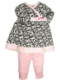 Offspring- Baby Girls Newborn Rosette Dress and Legging Set, Black Multi, 6 Months