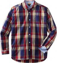 Tommy Hilfiger Boys 8-20 Long Sleeve Chip Plaid Woven Shirt, Flag Blue, Large