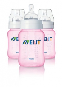 Philips AVENT 9 Ounce BPA Free Classic Polypropylene Bottles, 3-Pack, Pink