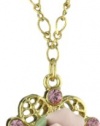 1928 Bridal Porcelain Rose Pink Crystal Necklace