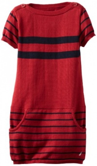 Nautica Sportswear Kids Girls 2-6X Short Sleeve Sweater Dress, Deep Red, 5