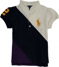 Ralph Lauren Toddler Girl's Diagonal Pieced Ruffle Collar Polo (4/4T, Newport Navy)