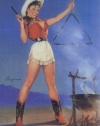 Cowgirl Barbeque Pin Up Girl Poster 14x20 Limited-Edition Artistic Planked Wood Sign