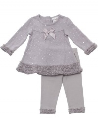 Rare Editions Baby Baby-girls Infant Fuzzy Knit Legging Set, Silver, 18 Months