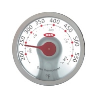 A frosted glass back panel allows the light in the back of your oven to shine through the Thermometer, illuminating the large numbers and making them easy to read. The easy-to-use clip lets you hang the Thermometer from any oven rack or stand it on top of the rack. In either position, the clip fits securely on the oven rack to prevent the Thermometer from falling when food is moved in or out of the oven. Calibrated for accuracy, OXO International's Oven Thermometer features Fahrenheit and Celsius temperature scales for increased convenience.