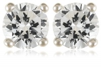 Platinum Plated Sterling Silver Round-Cut Cubic Zirconia Stud Earrings