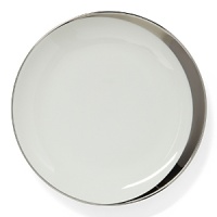 A hand-painted crescent of stunning platinum rims the edges of this thoroughly modern dinnerware collection.