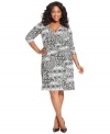 Wrap up a slenderizing look with Elementz' three-quarter-sleeve plus size dress-- it's ideal for desk to dinner style!