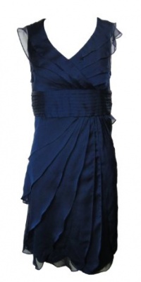 Adrianna Papell Women's Tiered Ruffle V-Neck Dress (8P, Navy)