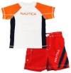 Nautica Infant Boys Orange/Red Print Rash Guard Swim Top/Shorts 2 Pc Set 121824M