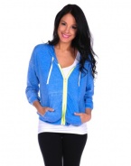 Vintage Havana Womens Thermal Neon Zip Hoodie - Blue - Small