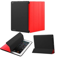 KHOMO ® DUAL Red Case Polyurethane Cover FRONT + Hard Rubberized Poly-carbonate BACK Protector for Apple iPad 2 , iPad 3 & iPad 4