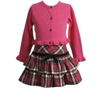 Bonnie Jean Girls Plaid Holiday Skirt & Fuschia Cardigan / Sweater Set, Fuschia, 24 Months