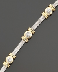 A unique cable-designed diamond bracelet you'll love: twisting 14k white gold double chain with dazzling round-cut diamonds (1 ct. t.w.) and elegant 14k gold accents. Approximate length: 7-3/8 inches.