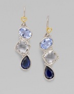 From the Prism Collection. A geometric trio of sparkling stones - blue quartz, blue corundum, and crystal - is topped off by a heart-framed white sapphire, all edged in sterling silver.White sapphire, blue quartz, blue corundum, and crystal Sterling silver Length, about 1¾ Ear wire Imported