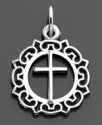 Beautiful craftsmanship and a loving touch characterize this beautiful cross charm set in sterling silver, by Rembrandt Charms. Approximate drop: 1 inch.