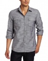 Kenneth Cole Men's Double Pocket Solid Slub Shirt