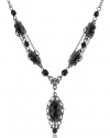 1928 Jewelry Delicate Drop Hematite Tone Onyx-Colored Hues Pendant Necklace