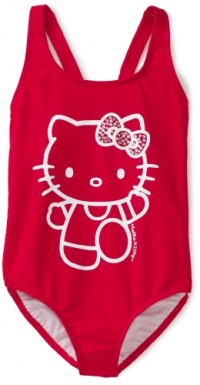 Hello Kitty Girls 7-16 Iconic One Piece Swimsuit, Red, 10/12