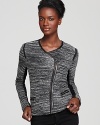 Embrace the season's modern aesthetic with this asymmetric jacket from Rebecca Taylor. A curved front zip, quilted leather trimming and tweed bouclé meet for inimitable chic that moves from day to night with true edge.