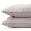 Alternating bands of luxurious matte and shiny silk, trimmed in airy chiffon elevate a simple bedding ensemble. Sheets and pillowcases are simple, soft 410-thread count Egyptian cotton with a saddle stitch hem.