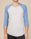 3/4-Sleeve Raglan Henley(OATMEAL/ ROYAL,MEDIUM)