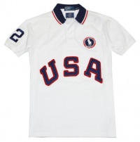 Polo Ralph Lauren Men Custom Fit Big Logo USA Polo T-shirt - Olympic Team London 2012 (L, White/navy/red)