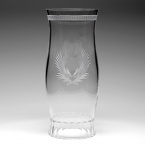 This is a magnificent Hurricane Shade standing just under 20 high. Beautifully engraved with curved leaves. It really is a wonderful piece of crystal.