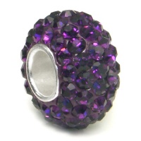 Swaroski Amethyst Purple Crystal Ball Bead Sterling Silver Charm Fits Pandora Chamilia Biagi Trollbeads European Bracelet