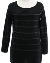 C By Bloomingdale's Black Cashmere Sequined Striped Long Sleeve Sweater Medium