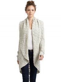 THE LOOKMedium-weight cashmere pointelle knitShawl collarDraped open frontLong sleeves with scallop cuffsCocoon silhouetteTHE FITAbout 30 from shoulder to hemTHE MATERIALCashmereCARE & ORIGINDry cleanImportedModel shown is 5'8 (173cm) wearing US size Small. 