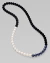 From the Night Blue Collection. This high contrast piece features a strand of flocked velvet beads accented with white and black pearlized glass beads. Length, about 34½ Slip-on style Imported 