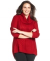 Fend off the cold in Design 365's cowlneck plus size sweater, finished by a high-low hem.