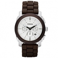 Fossil Men's FS4596 Brown Silicone Quartz Watch with White Dial