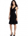 HALSTON HERITAGE Women's V-Neck Pleated Dress, Black, 2