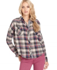 Channel the grunge '90s with this updated version of the plaid flannel shirt by Kensie -- perfectly paired with the season's skinny jeans!