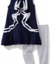 Flapdoodles Girls 2-6X Two Tone Ruffle Dress Set, Navy Train, 4T