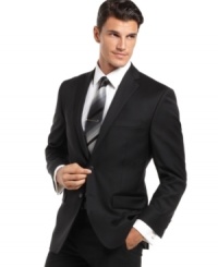 In basic black, this Calvin Klein blazer is the perfect foundation for a look that is strong on details.