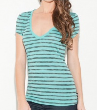 G by GUESS Caley Striped V-Neck Tee, BLUE (XL)