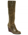 Weathered wonder. The rustic look of the Caroline wedge riding boots call to mind the old west with a modern sensibility.